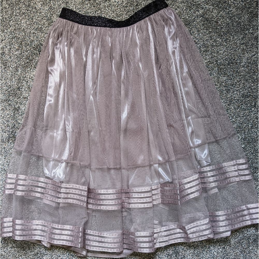 New! Beautiful Boho Double Ribbon Edge Mesh Tulle Skirt Women's Small